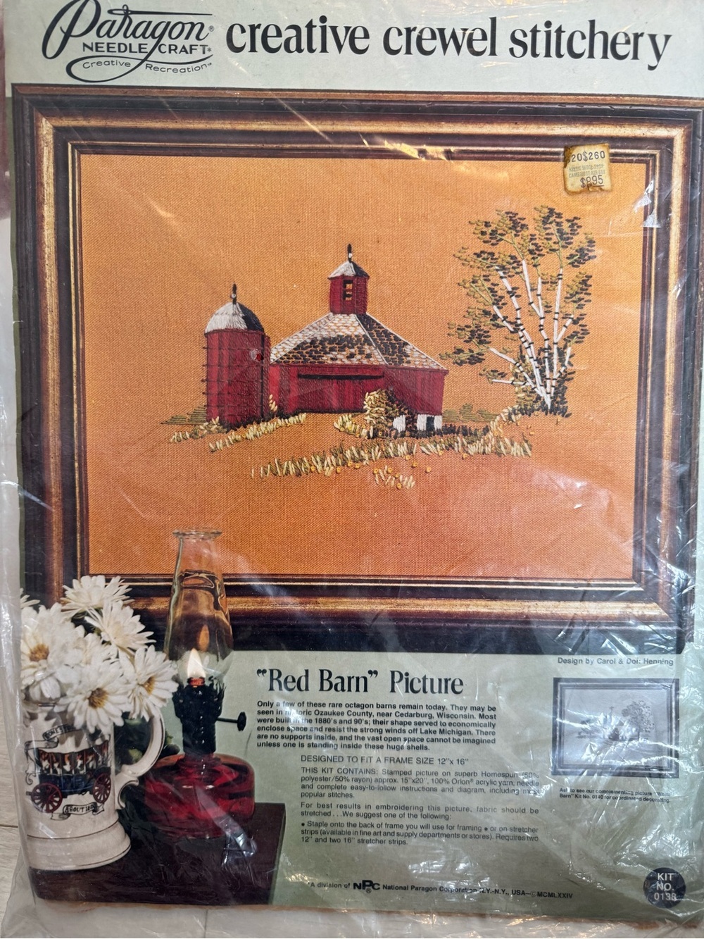 NWT Vintage Red Barn paragon creative crewel kit 1970s
